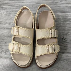 BCBGeneration Cream Sandals with Buckle Detail